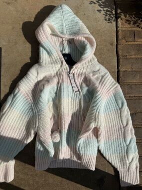 NWT URBAN outfitters Cozy Pastel Striped Hooded Zip Cardigan